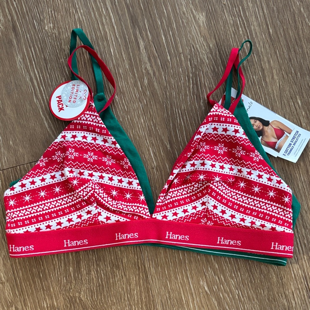 Hanes 2pk Red and Green Holiday Bras